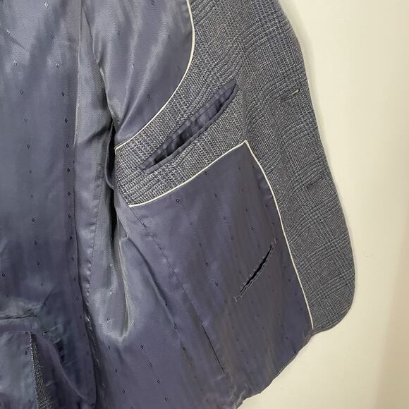 Joseph & Feiss Gold Blazer Sport Coat Gray Blue Windowpane Lambswool Men’s 44S - Picture 15 of 15